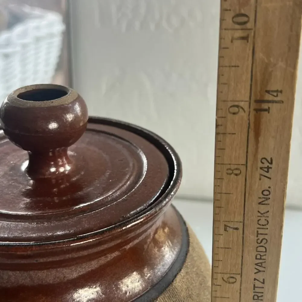 Art Studio Pottery Handmade Stoneware Lidded Storage Jar Artist Signed Brown Vtg